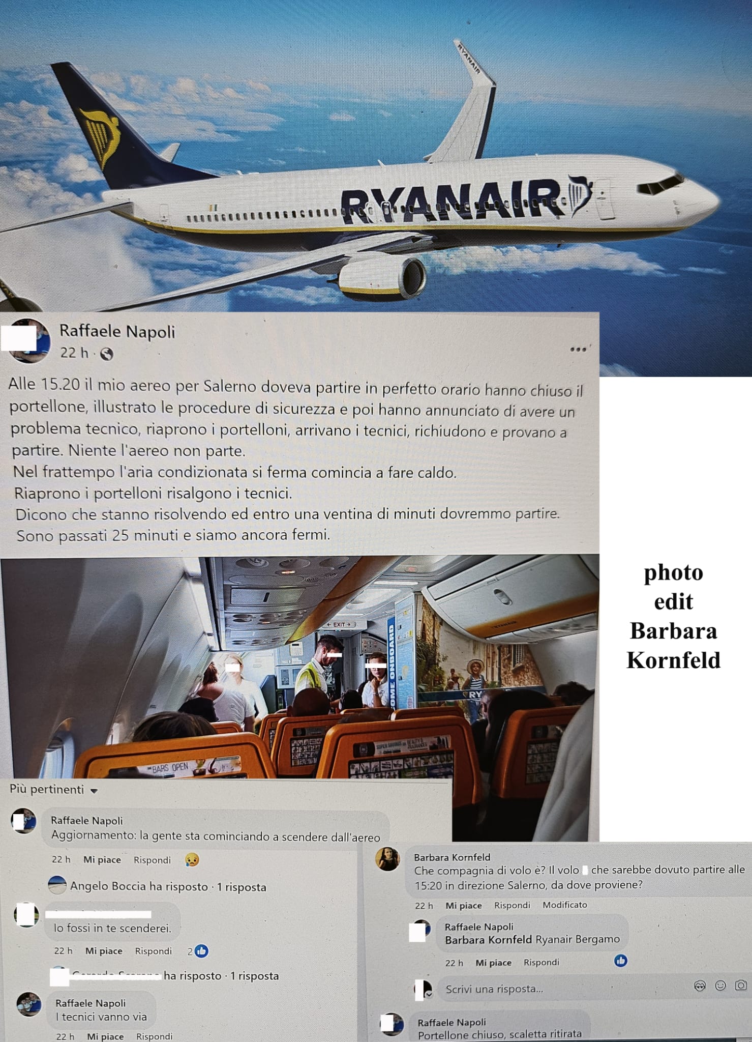 Inconvenienti per il volo Ryanair Bergamo-Salerno domenica 29 settembre 2024